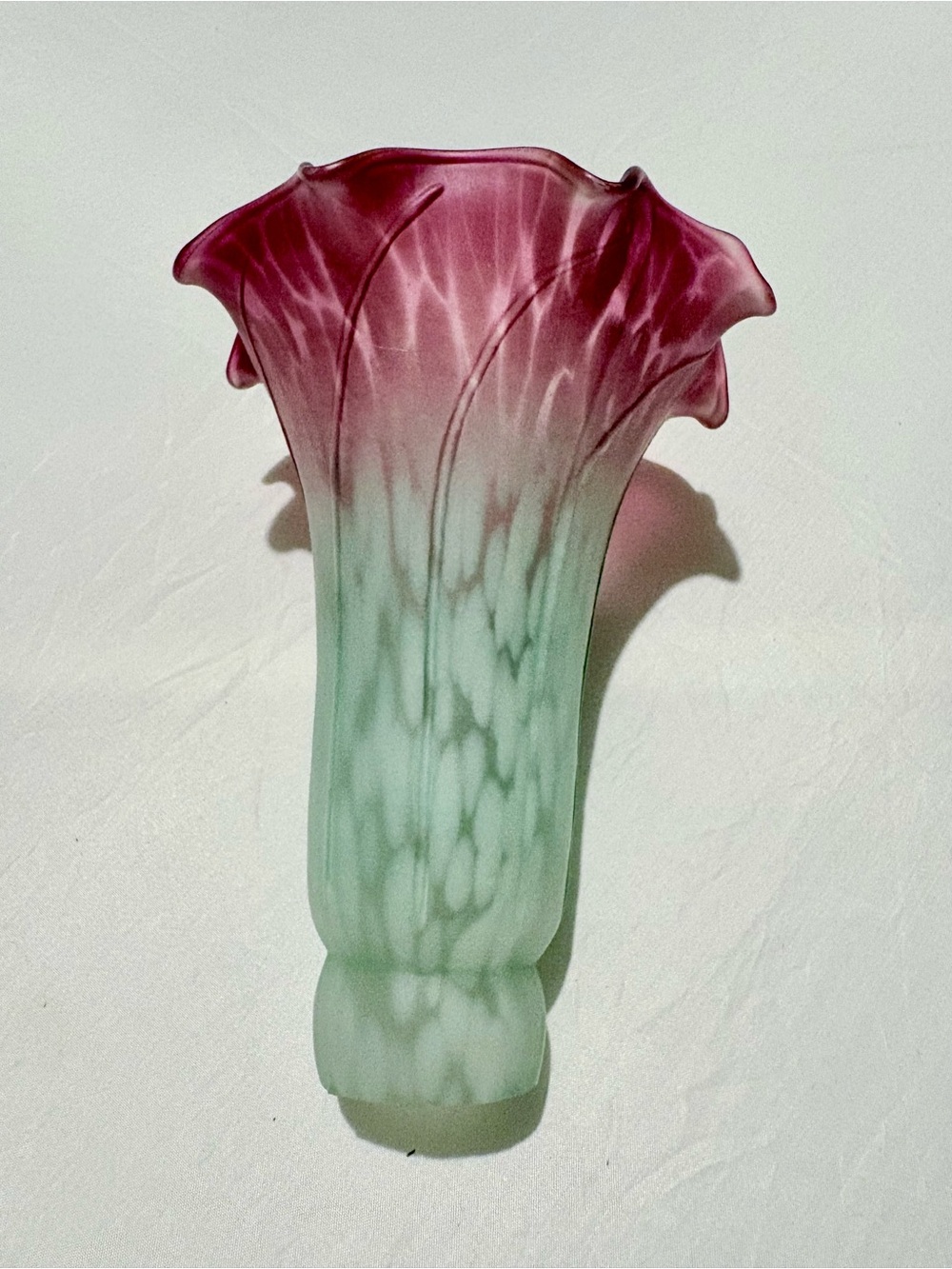Handblown Pink and Green Art Glass Trumpet Lampshade